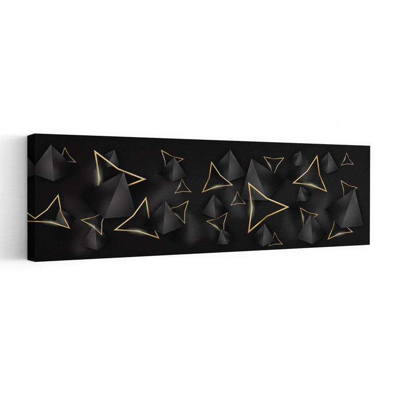 Art mural contemporain abstrait géométrique noir et or, H 60 po x l 20 po