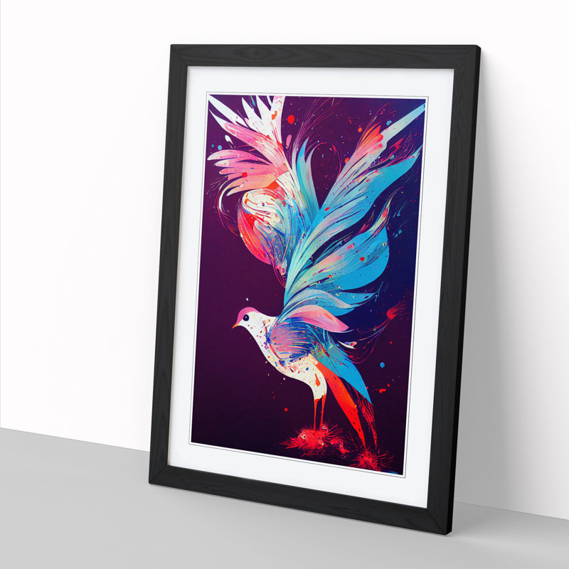 Jollain Dove Bird Paint Splatter Vol.4 - Picture Frame Print, Black, 64cm H x 46cm W x 2cm D