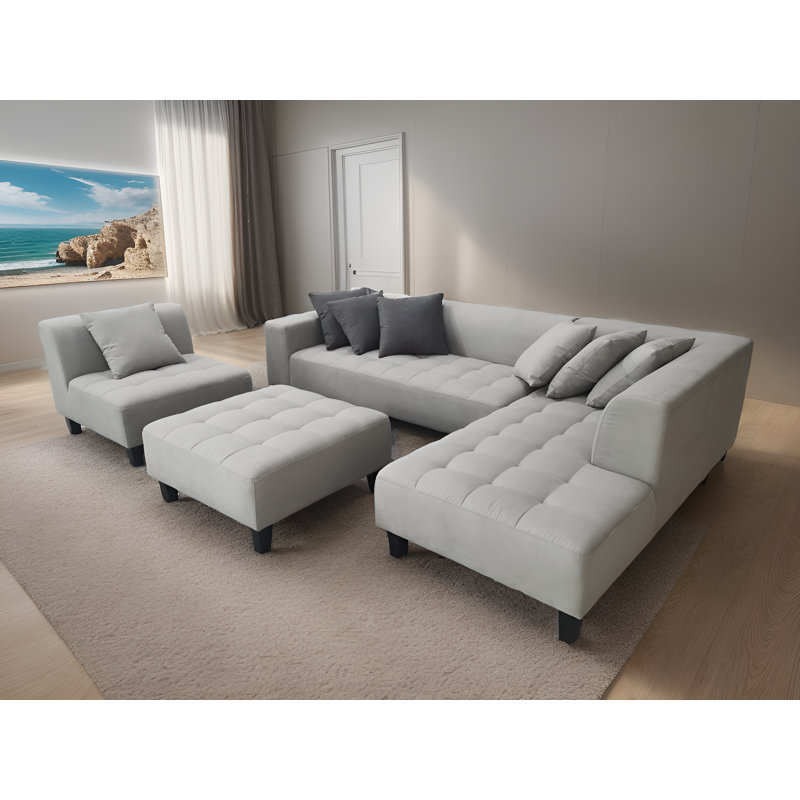 Behadil Upholstered L-Shaped Sectional Right Hand Facing, Right Hand Facing, Dark Gray Microfiber/Microsuede