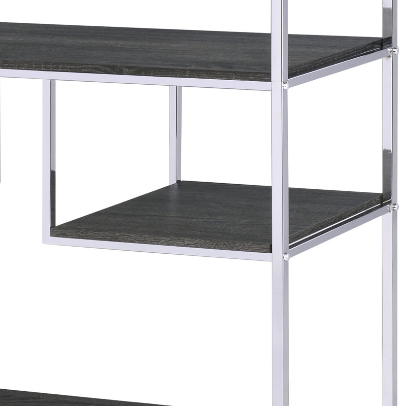 Rustic Grey Oak And Chrome 8-Shelf Bookshelf