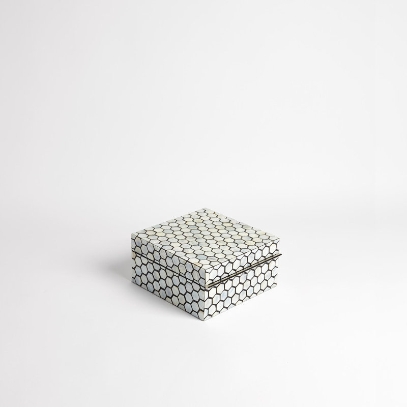 Mother of Pearl Box, 4.5" H x 9" W x 9" D, Pearl