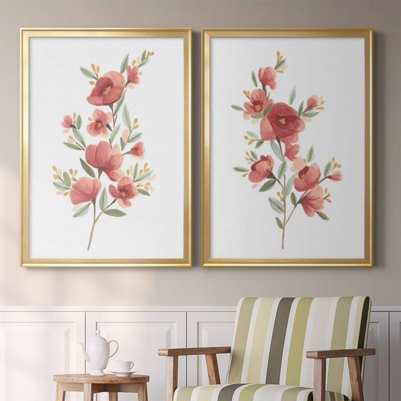 Wildflower Sprig III - ensemble de 2 reproductions d'art sur toile encadrées, Or, H 42,5 po x l 61 po x P 1,25 po