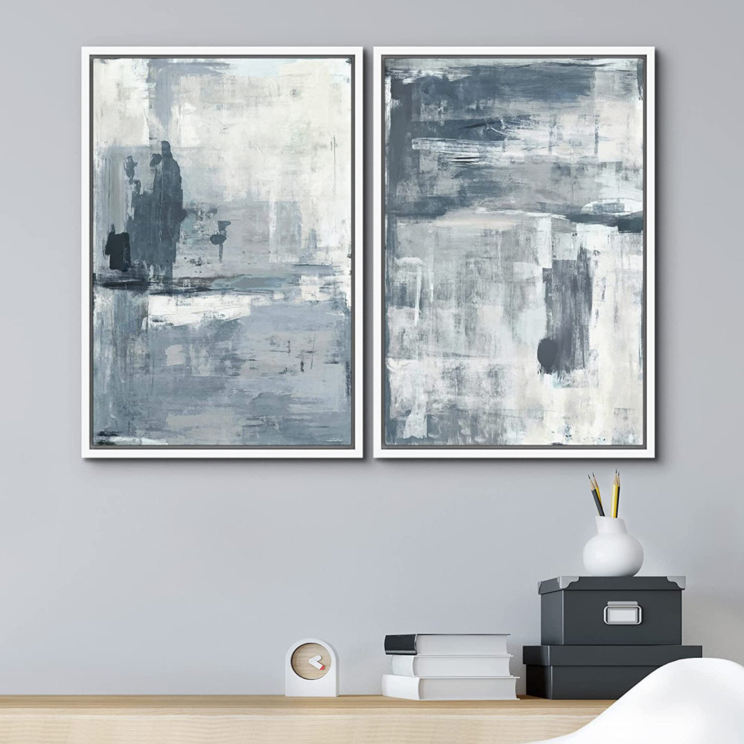 Grunge Abstract Paint Stroke Effect " Gray Blue Graffiti Stroke Collage " 2 - Pieces IDEA4WALL 