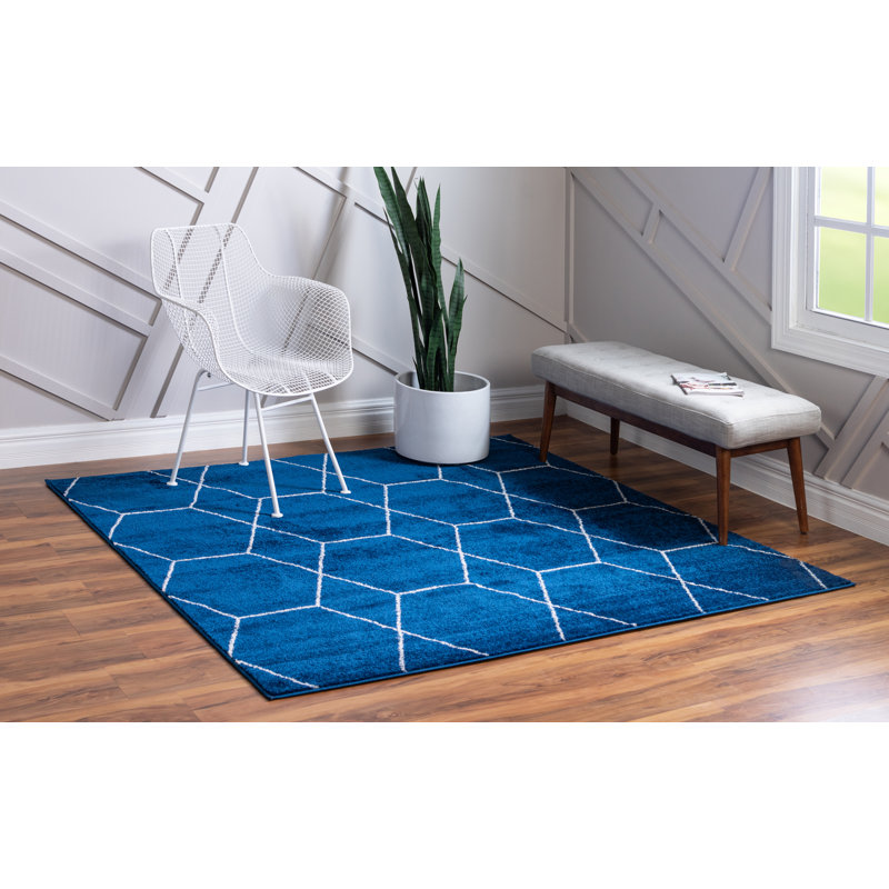Tapis géométrique Debrodie, Navy Blue, Rectangle 3 pi 1 po x 5 pi 3 po