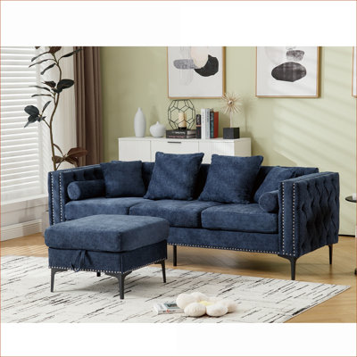 Canapés modulaires | Moderne en forme de L à 4 places pour le salon | Chenille avec repose-pieds avec rangement | Bleu royal | Métal et bois