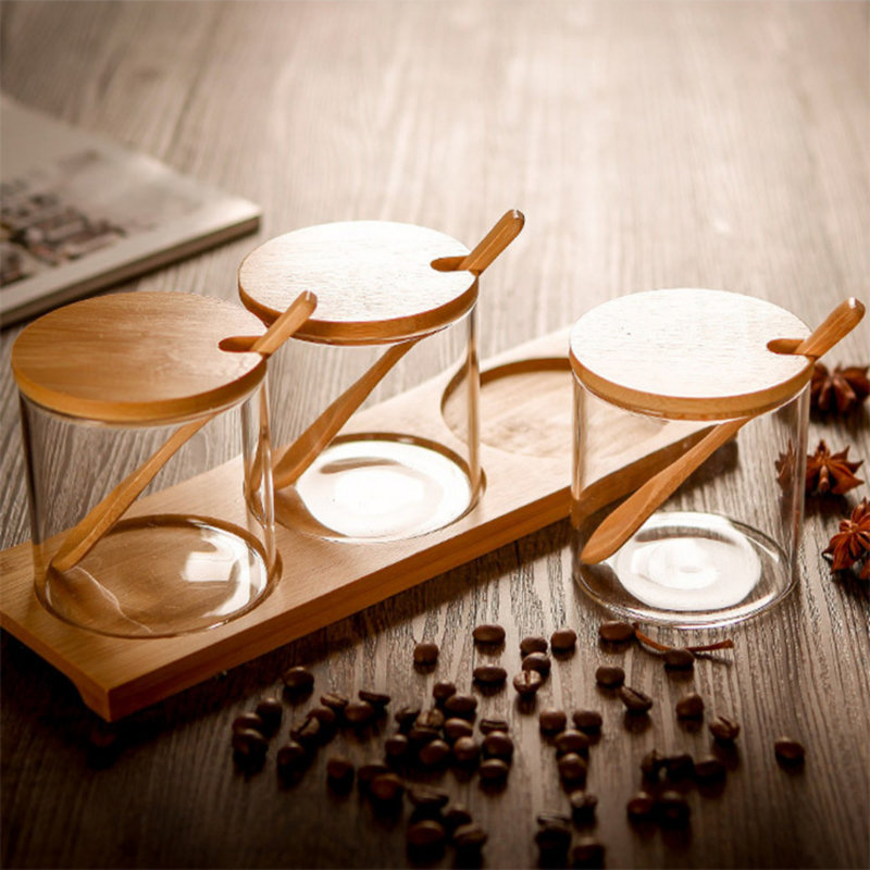 Glass Canister - Set of 3, Wood