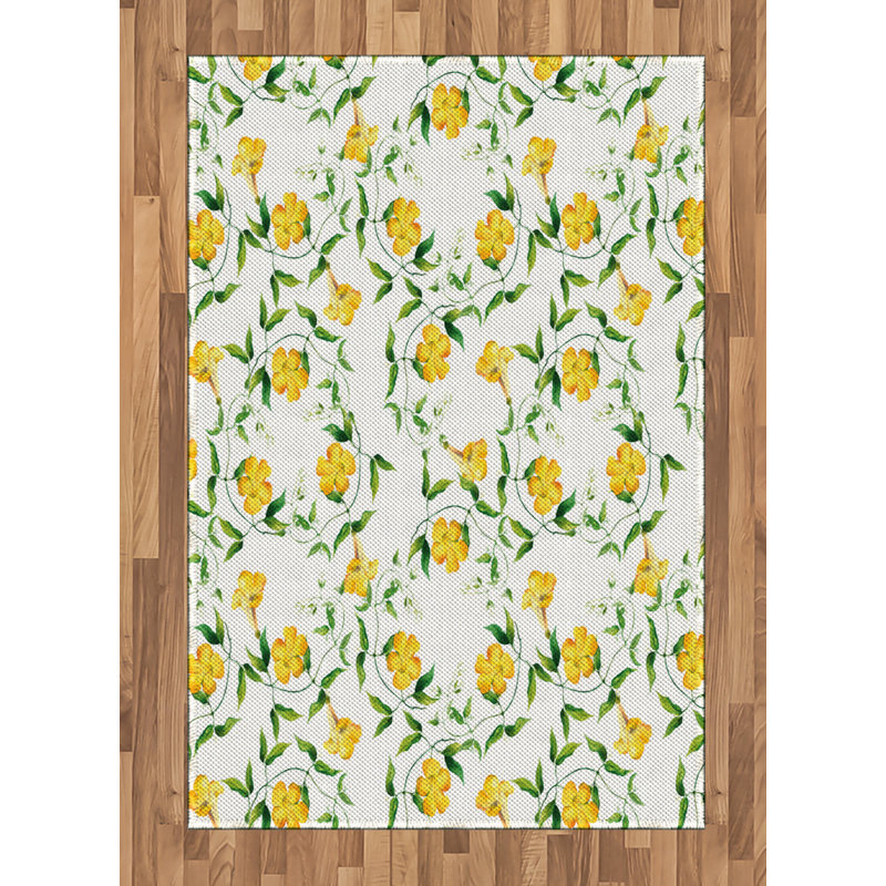 Yellow Flower High Density Long Fiber Poly Threads Decorative Area Rug Carpet, Rectangle 4' x 5'8"