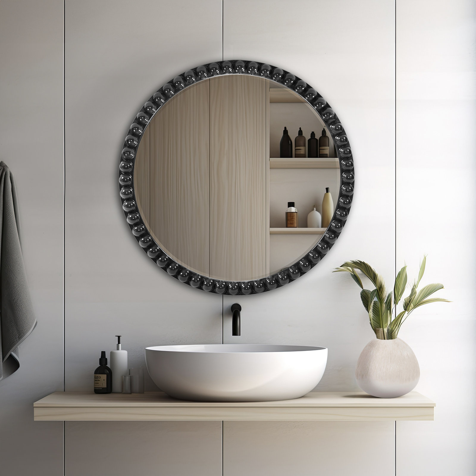 Darlene Round Mirror, Black