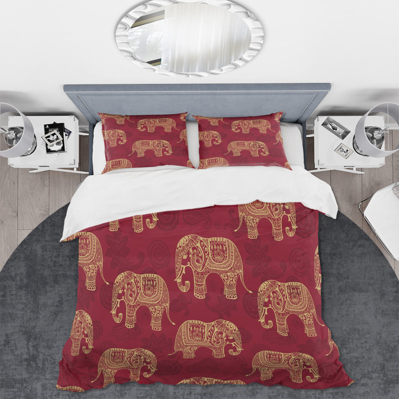 Indian Elephants On - ensemble de housse de couette bohémien - microfibre de polyester