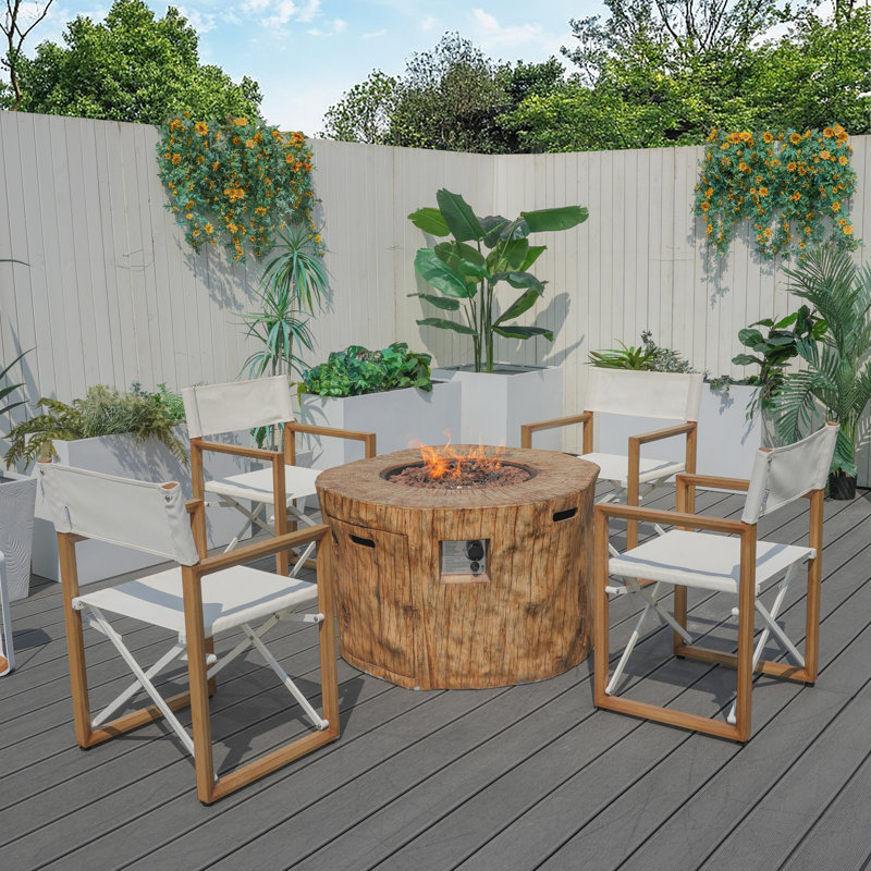 Ensemble de conversation extérieur pour 4 personnes avec chaises pliantes et table de foyer