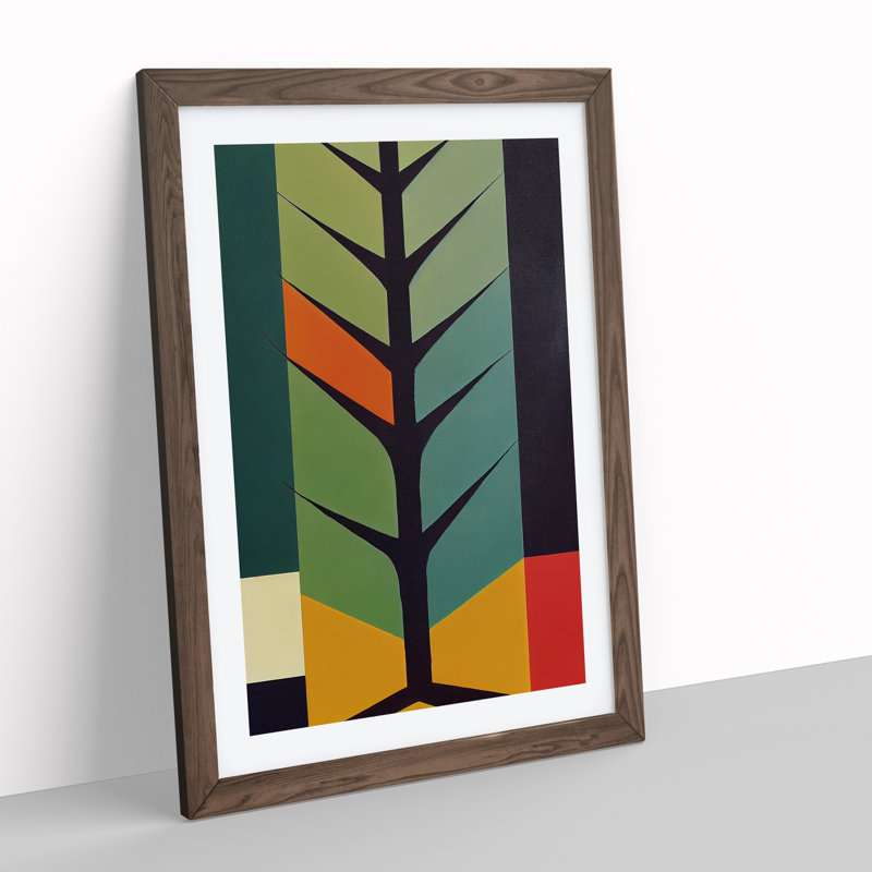 Bold Abstract Tree Art No.6 - Wall Art, 48cm H x 36cm W, Walnut Framed, White