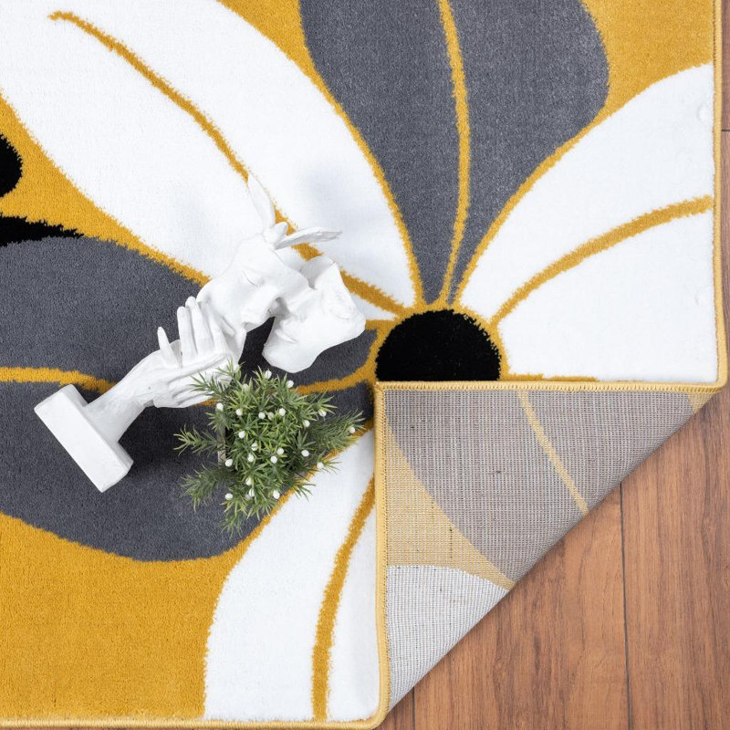 Tapis jaune à motif floral Aiyah, Rectangle 8 pi x 10 pi