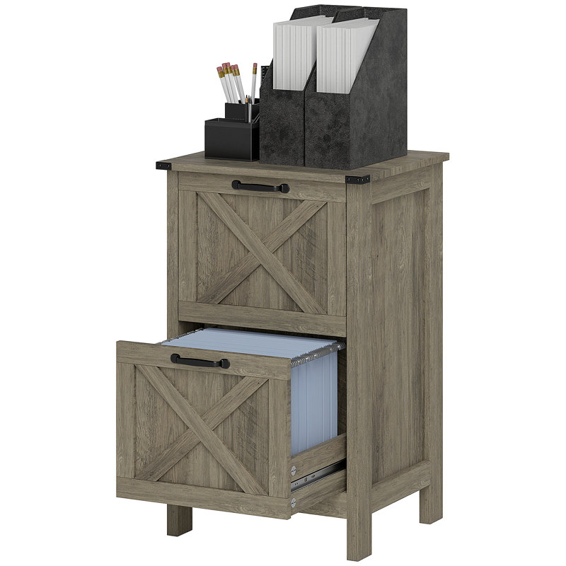 File Cabinet With 2 Drawers, Rustic Farmhouse Office Storage Cabinet, Gray