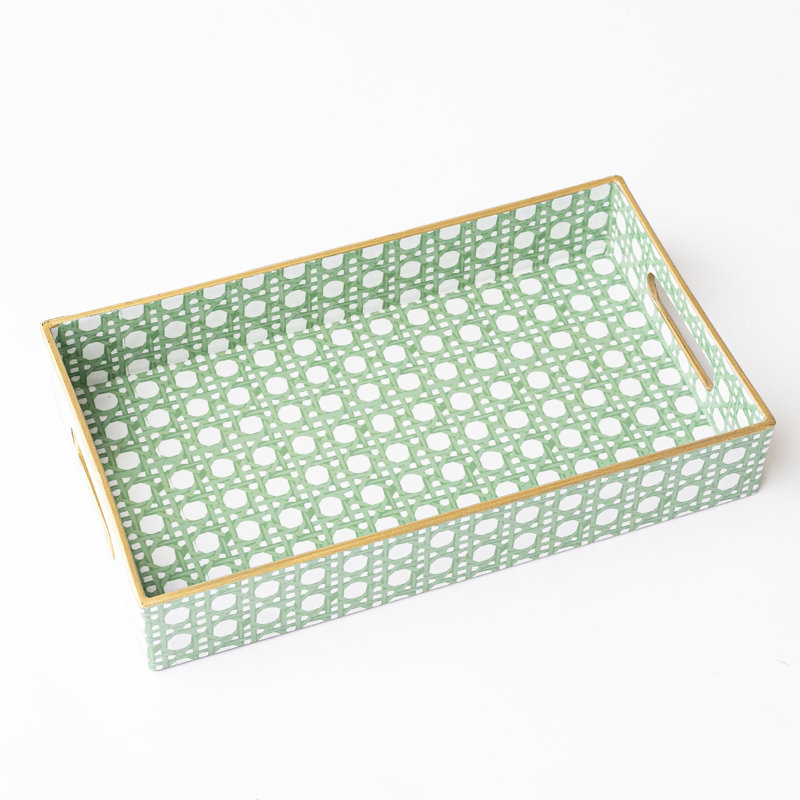 Green Cane Vanity Tray,  11.25" W x 1.25" D x 6.5" H, Green