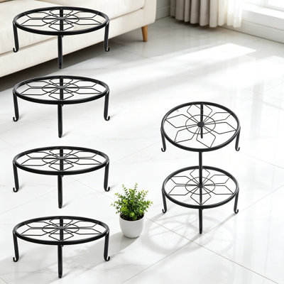 Paquet de 4 supports à plantes en métal noir de 12 pouces pour porte-pots d'intérieur et d'extérieur robustes, étagère à plantes en fer antirouille, colonnes de levage stables pour présentation de jardinières