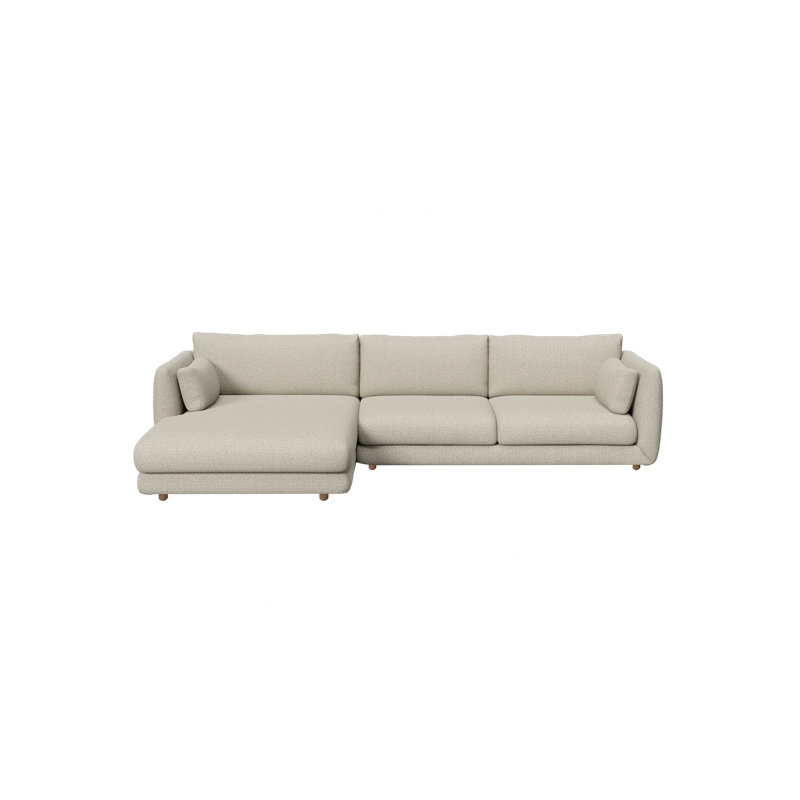 Bloom 2-Seater Sofa W/Chaise Lounge Right & Teak Legs, Light Gray Cane-line Ambience, 31.2" H x 122.1" W x 67" D