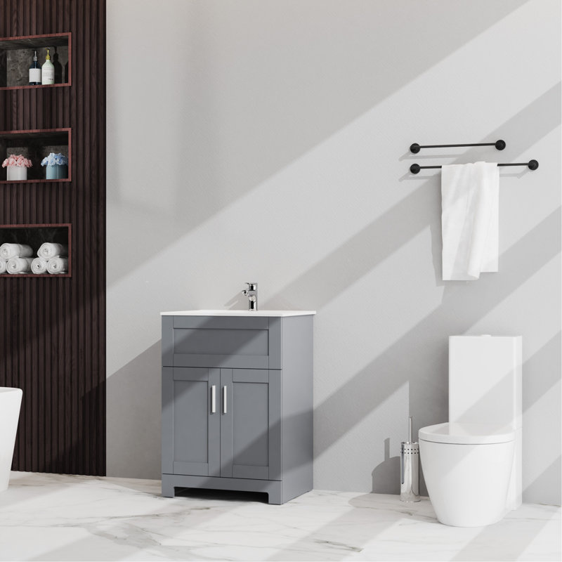 Armoire de buanderie 24 po pour lavabo de salle de bain, gris