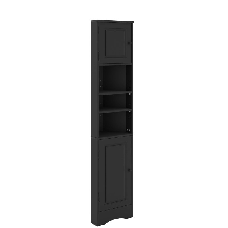 Unité de rangement en coin avec 2 portes, 3 tablettes et une tablette ouverte pour la salle de bain, la cuisine et le salon