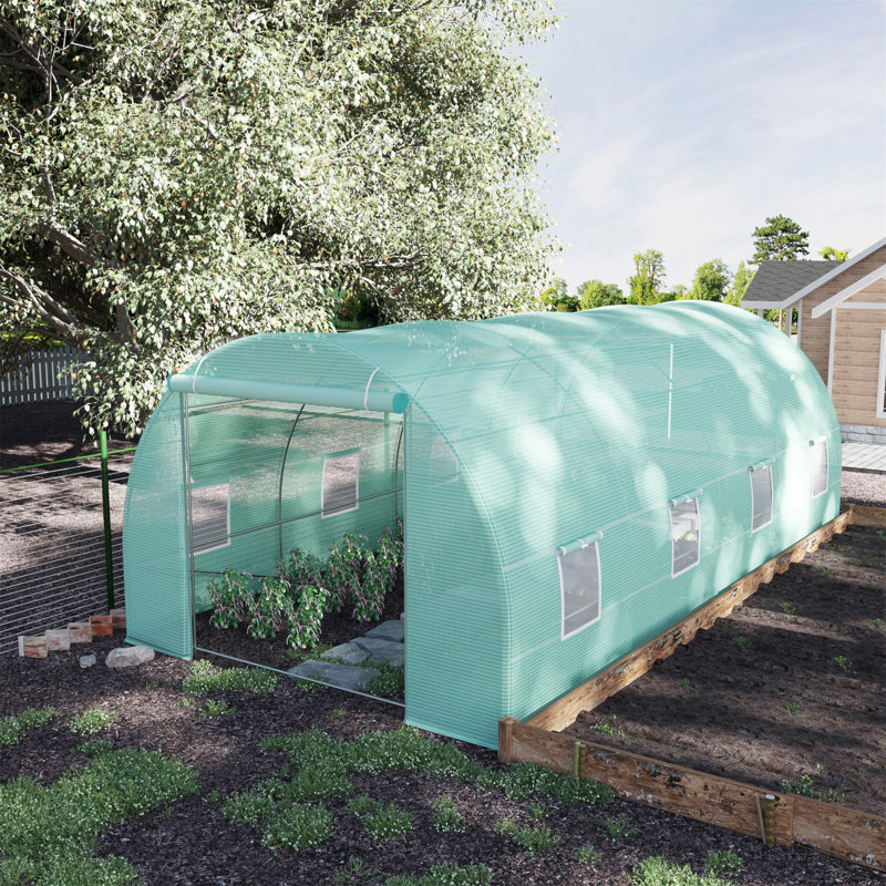20' X 10' X 7' Walk-In Tunnel Greenhouse, Garden Warm House, Large Hot House Kit With 8 Roll-Up Windows & Roll Up Door, Steel Frame