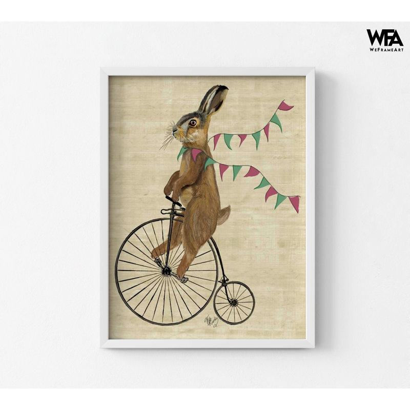 Lapin sur Penny Farthing, impression encadrée de lapin sur un vélo antique, décor de lapin amusant, petit lapin intéressant, idée cadeau unique