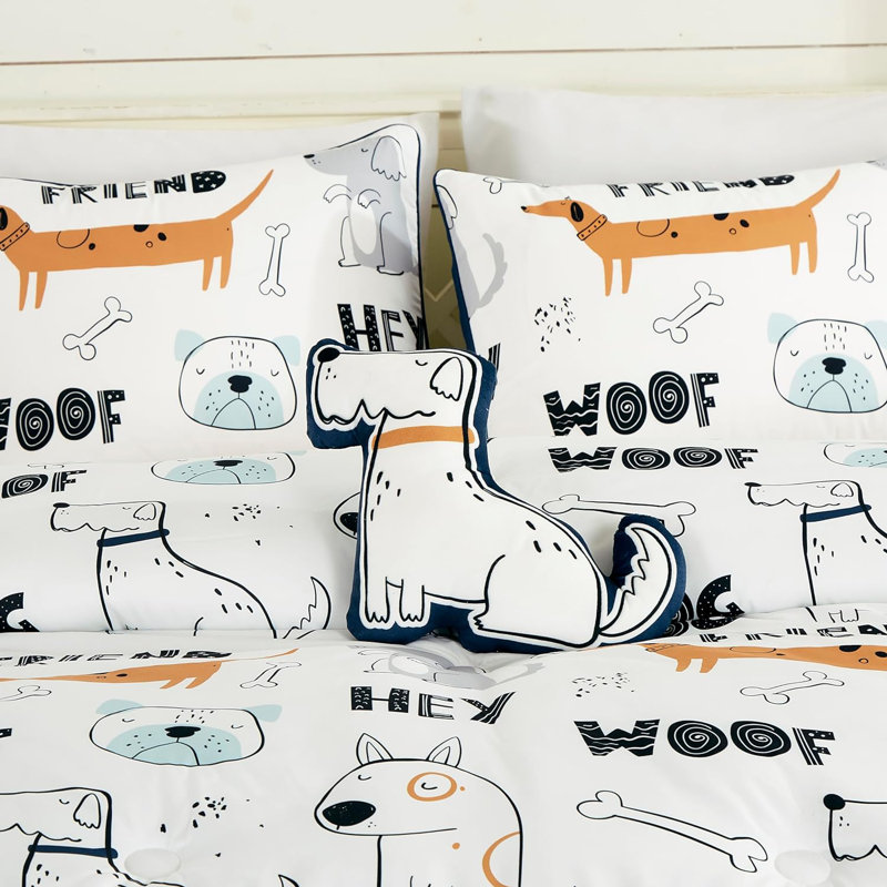 Twin Brown Microfiber Cartoon Dogs Kids Bedding Set
