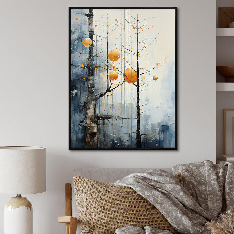 Abstrait, tours de mouchetures III - Reproduction d'art abstrait mural, H 20 po x l 12 po x P 1 po, Cadre flottant noir