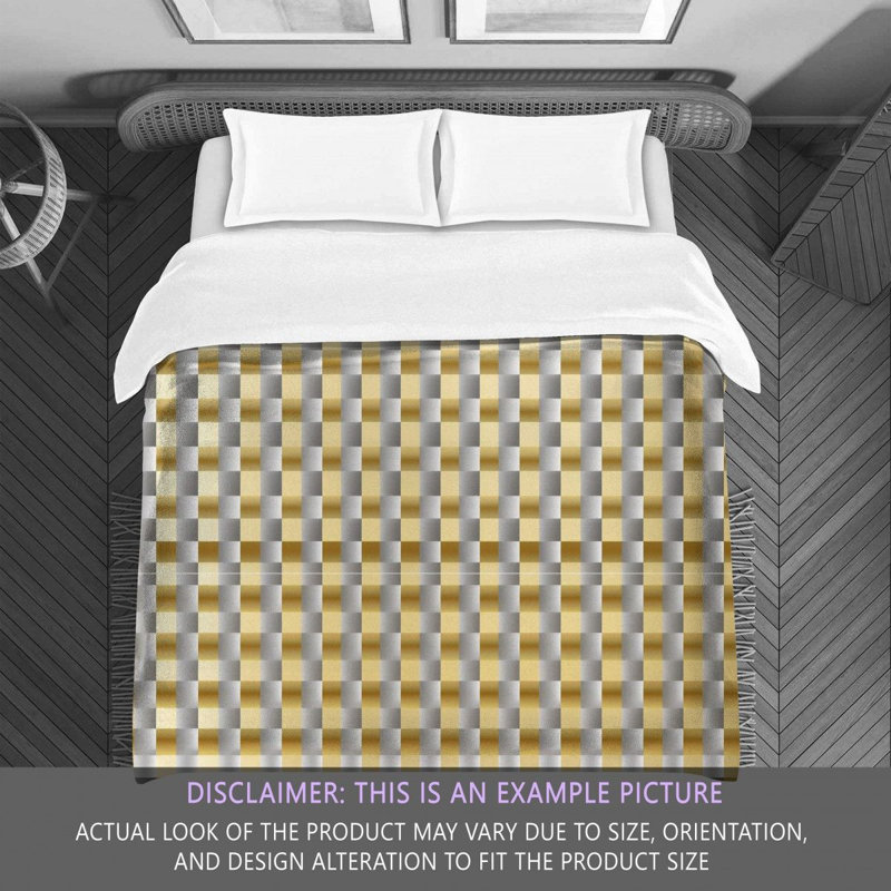 Gingham Comforter, Twin Comforter, Gold/Silver