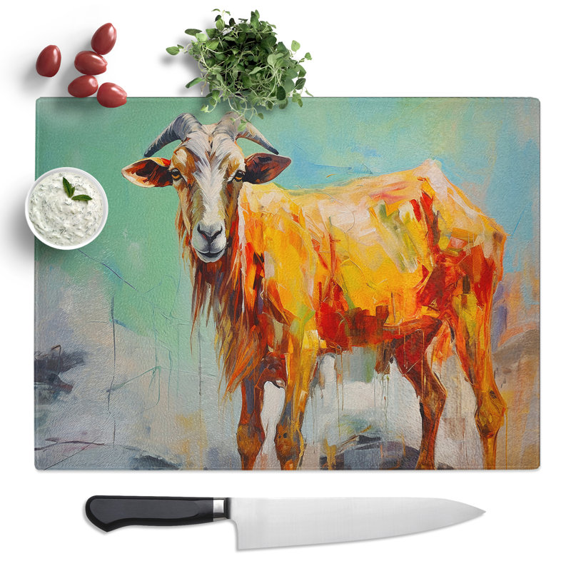 Goat Gestural  Glass Chopping Board