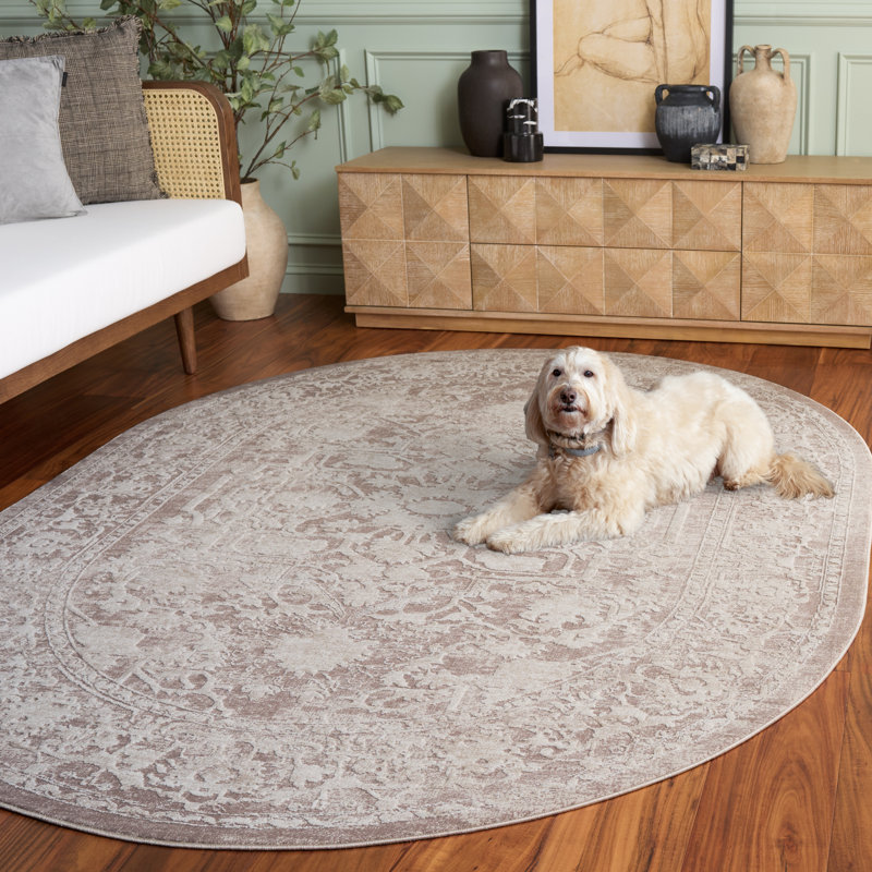 Calidia Oriental Beige/Cream Area Rug, Oval 6' x 8'