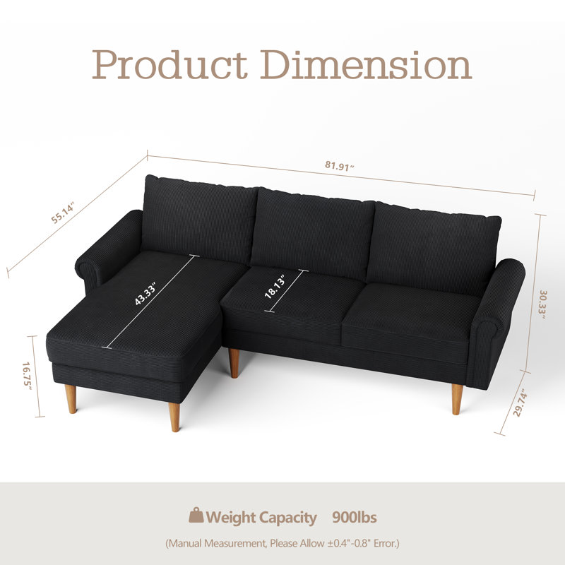 Advik 2 - Piece Upholstered Sectional, Black, Left Hand Facing