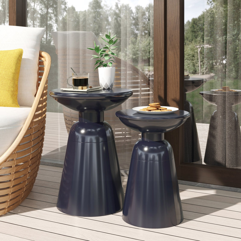 Ensemble de 2 tables d'appoint à piédestal au design évasé, Navy Blue, Navy Blue, Navy Blue