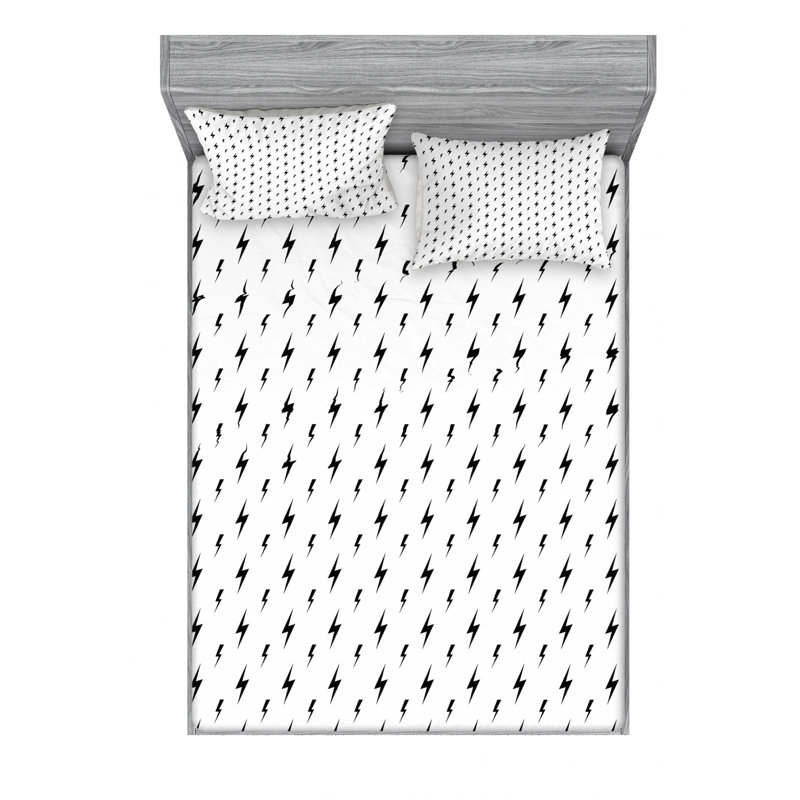 Queen White Microfiber Lightning Print Sheet Set