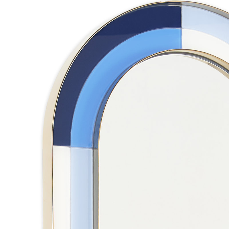 Harlequin Capsule Mirror, Back Painted Glass/Multi Blue