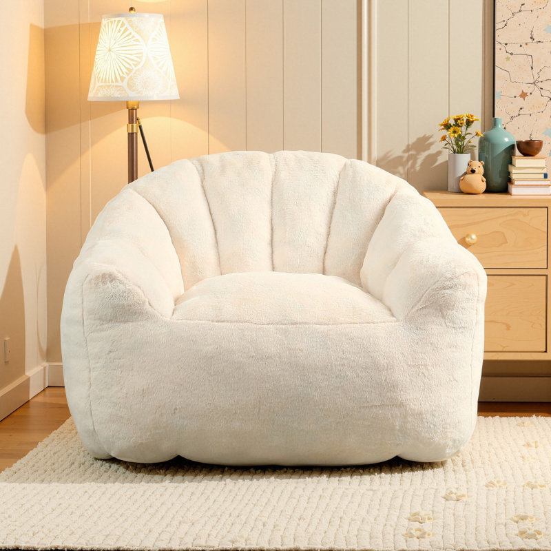 Fauteuil à billes en velours de compression, Ivoire ivoire