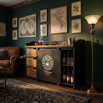 American Industrial-Style Vintage Bar Cabinet