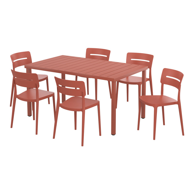 6-Person Outdoor Rectangular Dining Set, Red