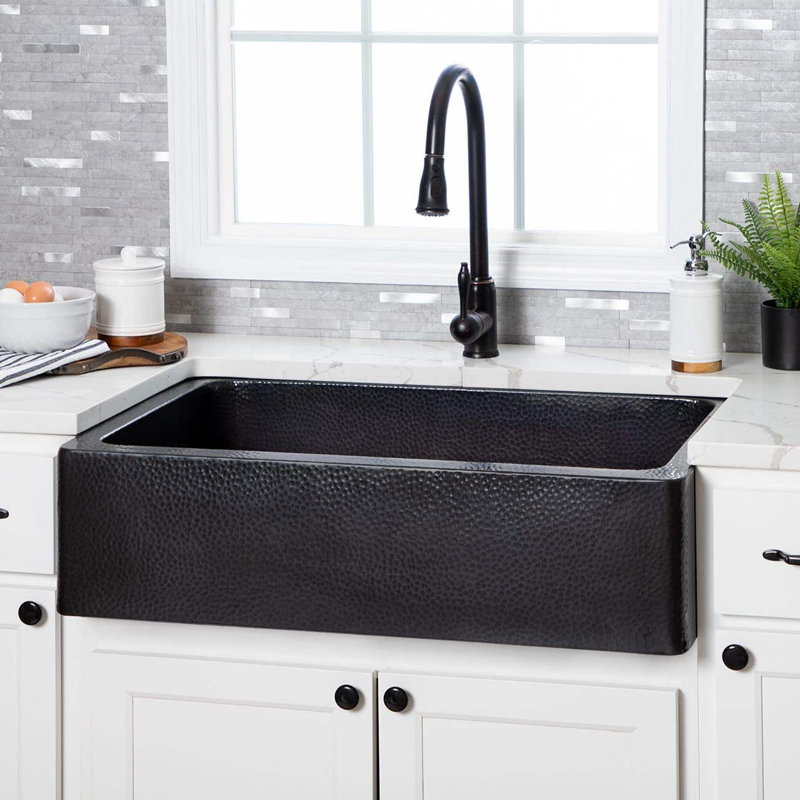 33'' L Single Bowl Copper Kitchen Sink, Dark Copper