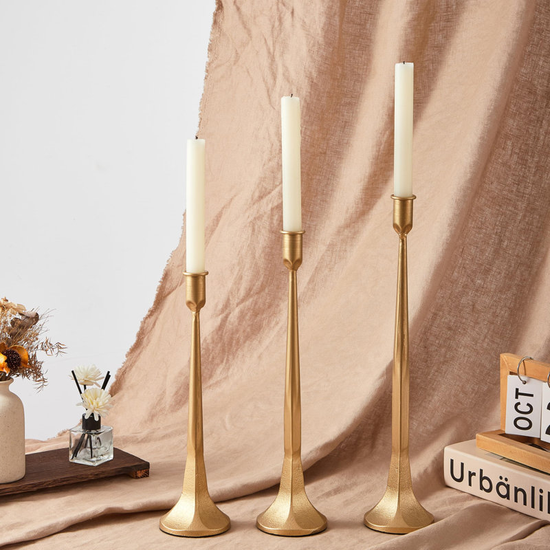 Antique Gold 3-piece Varying Height Taper Candle Holder Set