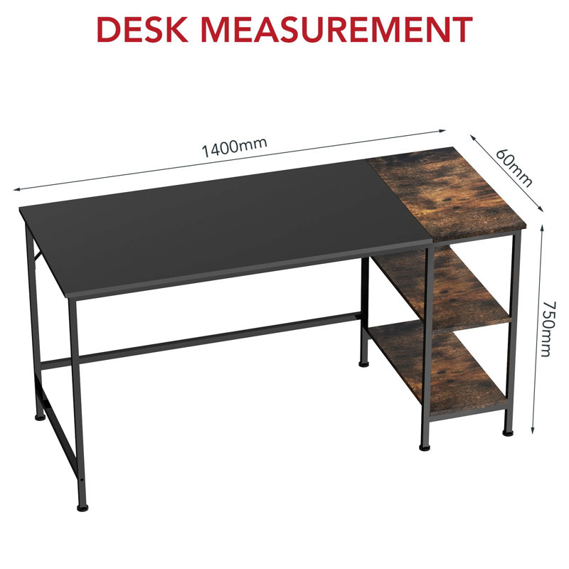Ardrie Metal Base Writing Desk, 75cm H x 140cm W x 60cm D