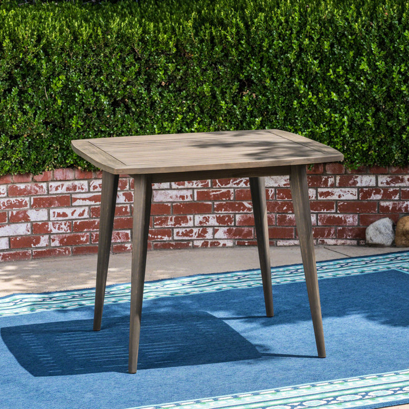 Table d'extérieur carrée en bois avec pieds droits, gris