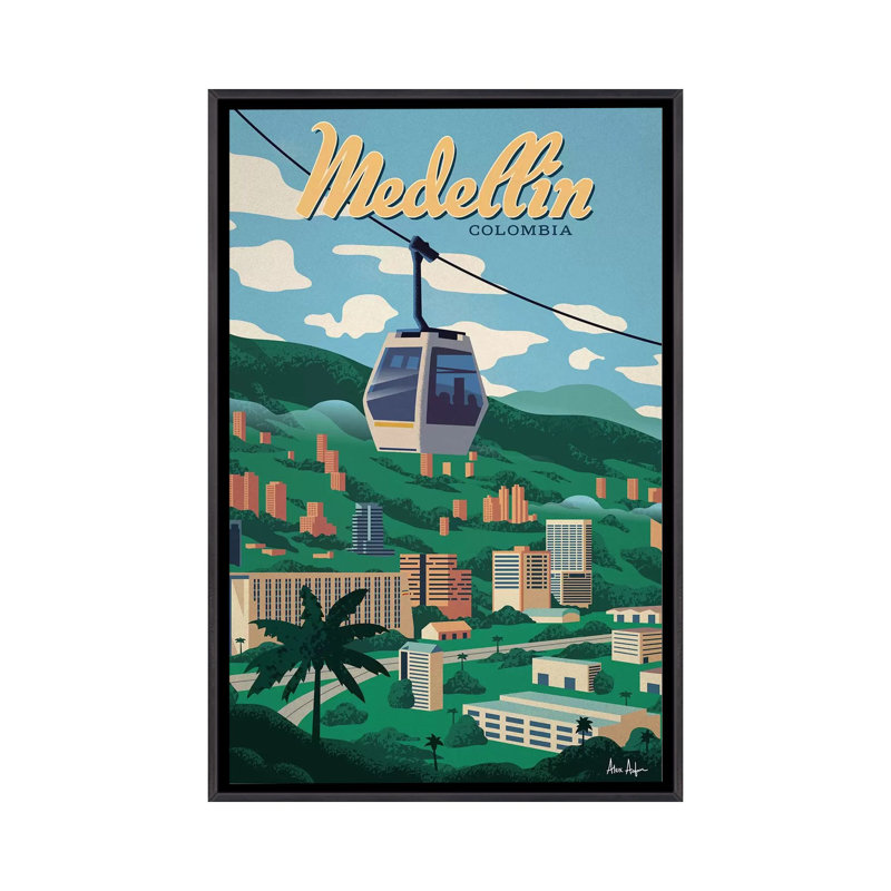 Medellin - impression d'art graphique, H 40 po x l 26 po x P 1,5 po, Toile avec cadre noir patiné, Pas de tapis