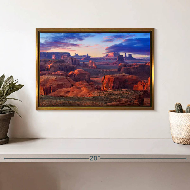 Hunts Mesa Monument Valley Sunset, Cadre flottant doré, 13 po x 9 po