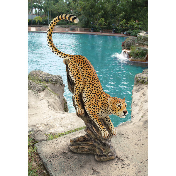 European Cheetah Statue Figurine Sculpture Home Office Gifts Sitting Leopard