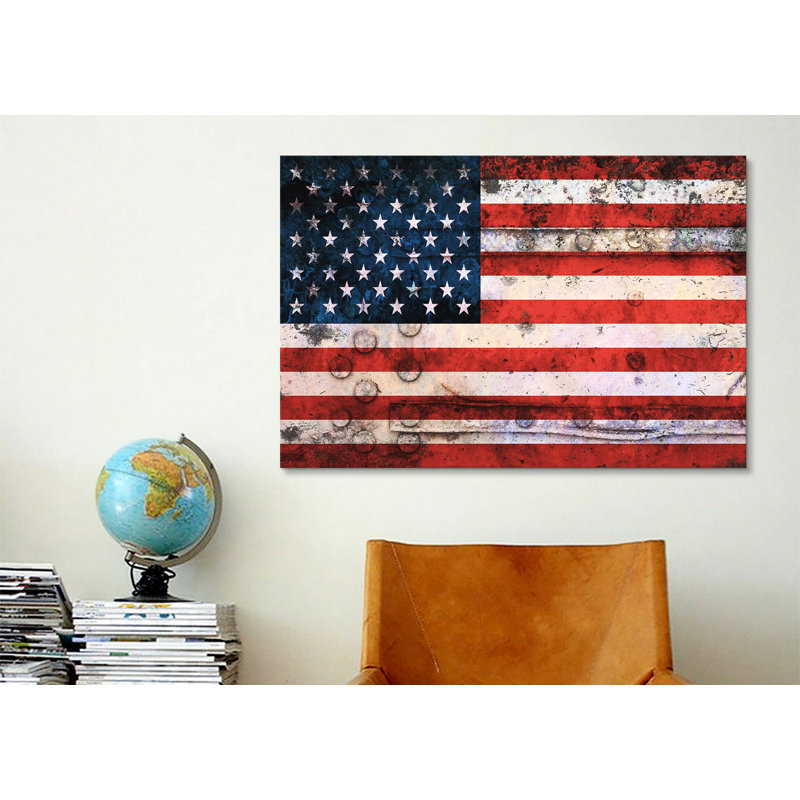 « flags u.s.a. grunge », impression sur toile, H 8 po x l 12 po x P 0,75 po, Toile tendue, Pas de tapis