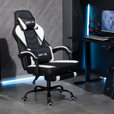 Big and Tall Gaming Chair 350lb Weight Capacity with Footrest, Ergonomic Video Game Chair for Adults with Oversized Headrest and Lumbar Pillow, Computer Chair Gaming for Office（White）