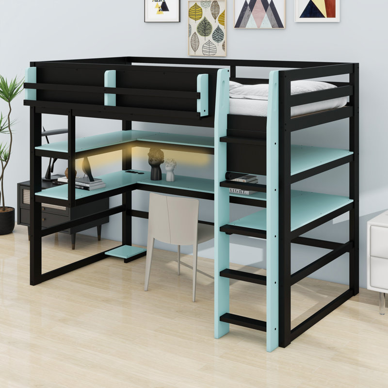 Structure de bureau polyvalente combinant un bureau, un support latéral d'organisation, des tablettes à plusieurs compartiments et une bande lumineuse RVB programmable