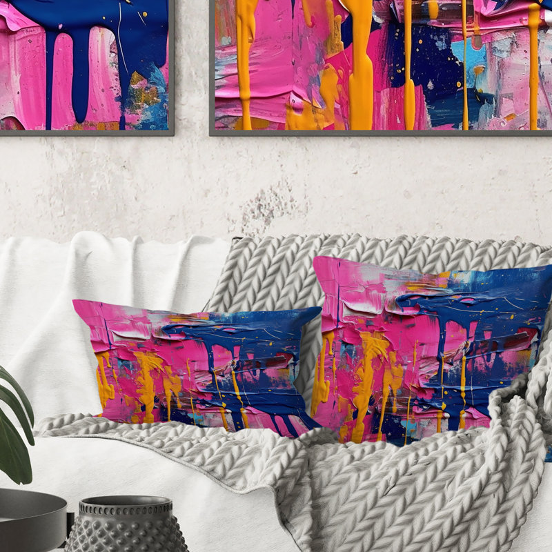 Explosions roses et bleues de couleur - Coussin décoratif imprimé abstrait