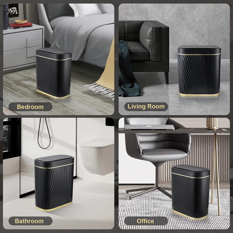 White and Gold Touchless 2 Gallon Plastic Trash Bin
