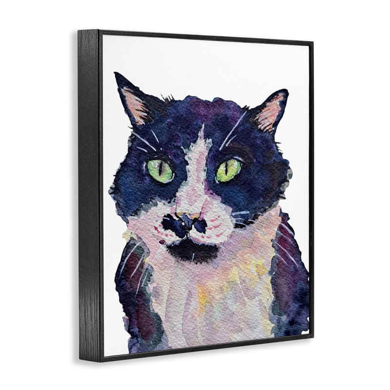 «Tuxedo Cat», peinture giclée par Tatiana Roberts, H 30 po x l 24 po, Giclée encadrée noir minuit