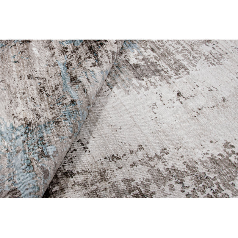 Hand-Knotted High-Quality Gray and Blue Area Rug, Rectangle 6' x 9'